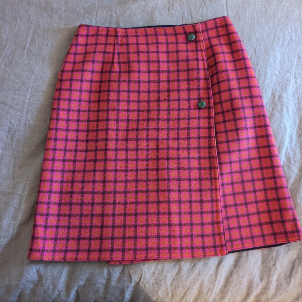 IENA Japanese brand women's pink and black wool reversible skirt